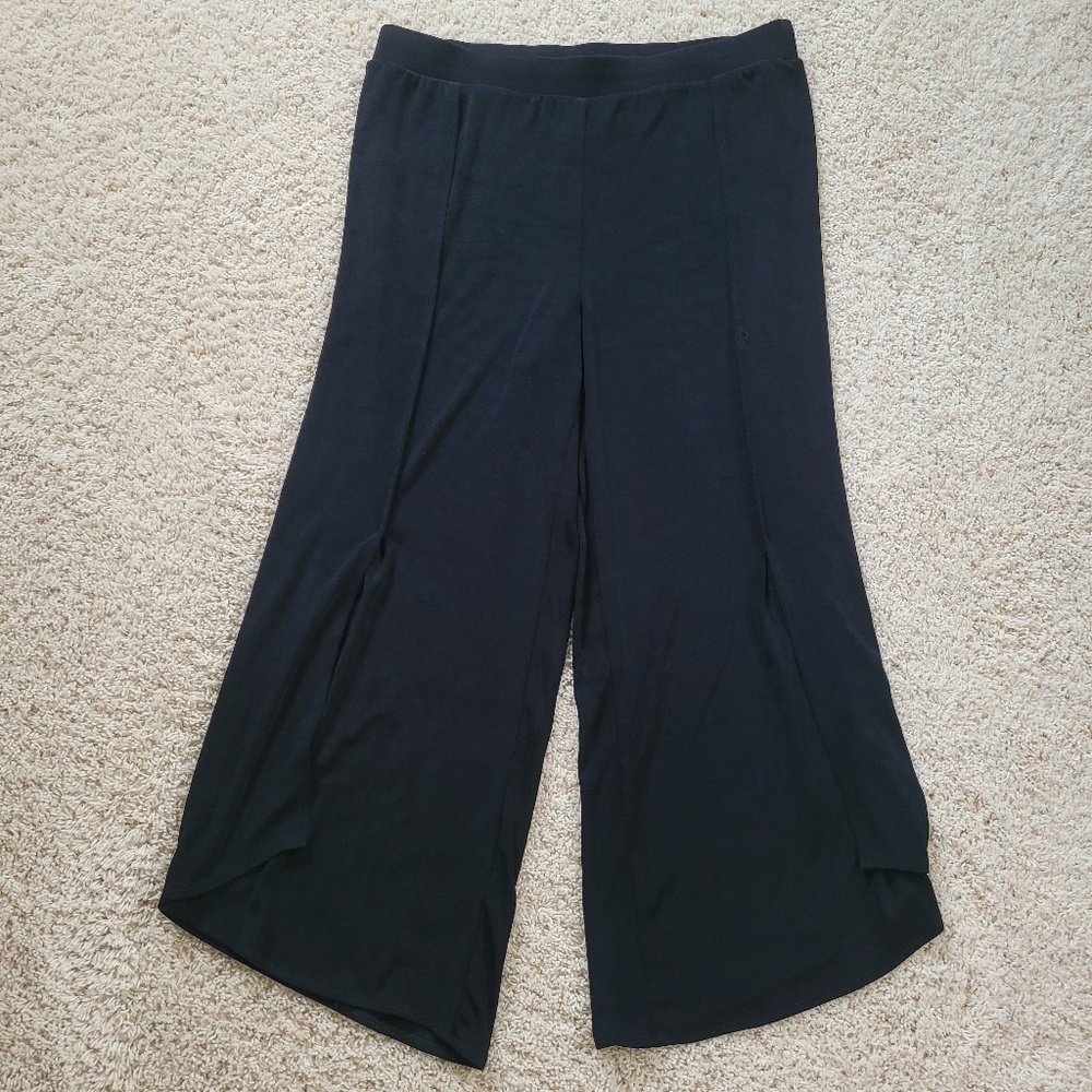 Traveller's by Chico's 2 Ankle Black Pull On Wide Leg Flare Flowy Trousers